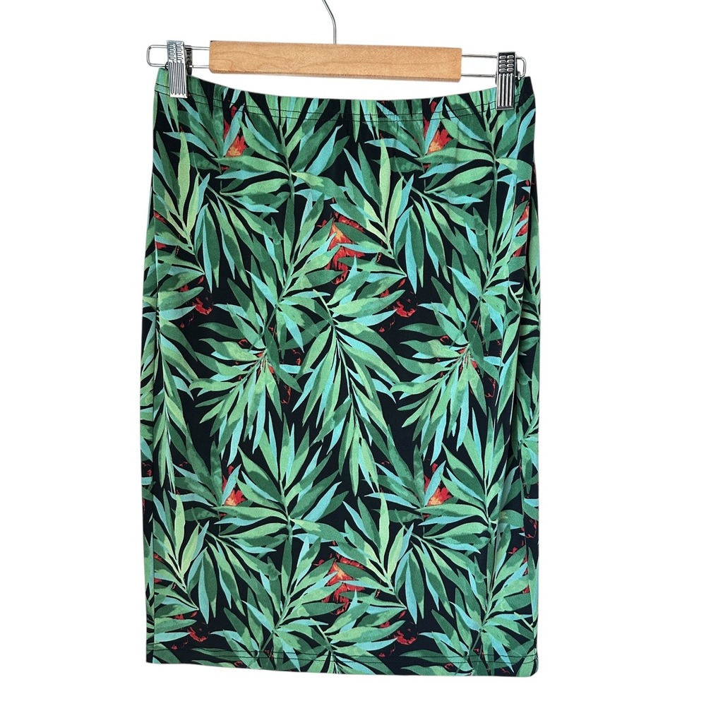 Noir Skirt  Green Palm Leaf Print Tropical Summer Beach‎ Vacation Small